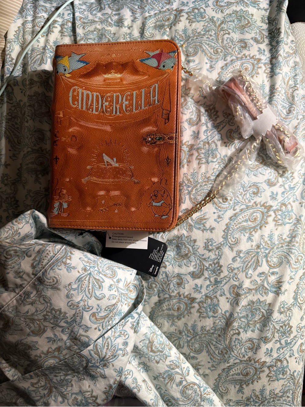 Loungefly Orange Cinderella Crossbody with Gold Chain.